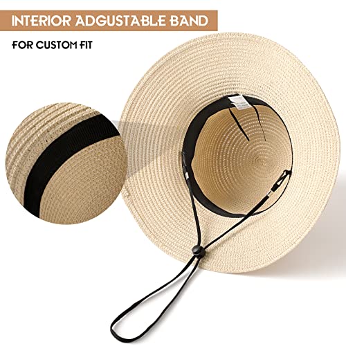Beach Sun Straw Hats for Women, UPF 50+ UV Sun Protection Summer Straw Hat - color: A-beige