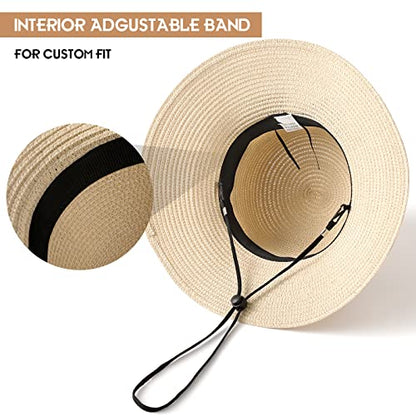 Beach Sun Straw Hats for Women, UPF 50+ UV Sun Protection Summer Straw Hat - color: A-beige