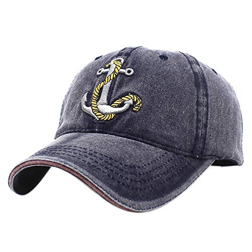 Anchor Embroidered Cotton Washed Dad Hat Distressed Retro Baseball Hat - color: Navy