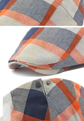 Plaid Newsboy Hats Flat Cap for Men Women Ivy Catsby Cabbie Driving Hat - color: Plaid-01-orange