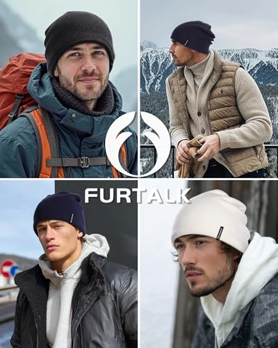FURTALK Winter Beanie Men Women Windproof Knitted Warm Cuffless Beanie Hat - color: White