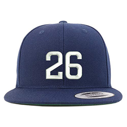 Trendy Apparel Shop Number 26 Embroidered Snapback Flatbill Baseball Cap - color: Navy