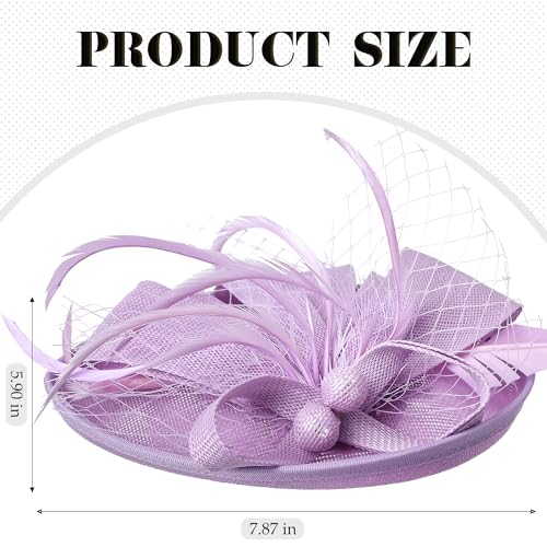 Zinniday Fascinator Tea Party Hat - 2026 Derby Pillbox Kentucky Hat for Women (7.87x5.9inch) - color: Light Purple
