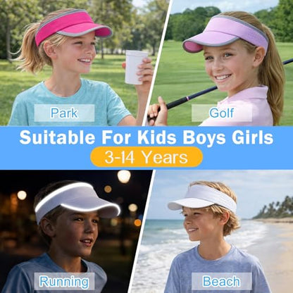 Kids Sun Visor Hats for Girls Boys Reflective Sports Hats Summer Beach Running Tennis Golf Caps Age 8-14 - color: Reflective Strip-pink 01