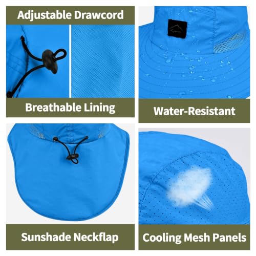 ZOORON Kids Sun Hat with Neck Flap Beach Fishing Bucket for Boys Girls - color: Royal Blue