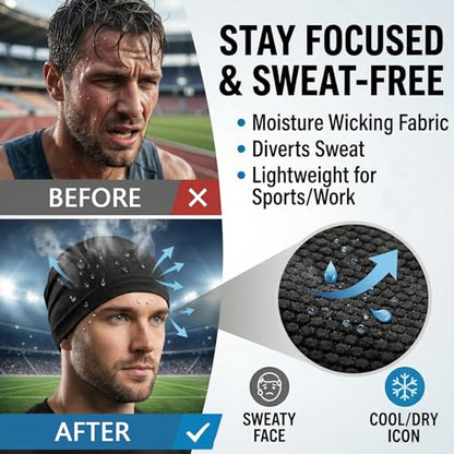 2 Pack Cooling Skull Cap for Men Women, 3D Mesh Sweat Wicking Beanie - color: Black+black