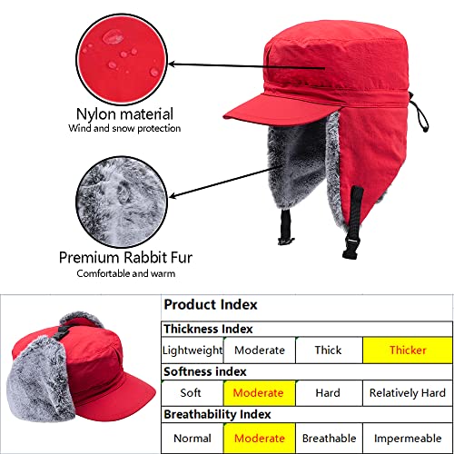 Winter Trapper Hunting Hat,Tweed Ear Flaps Cap,Berber Fleece Lined - color: Red 1