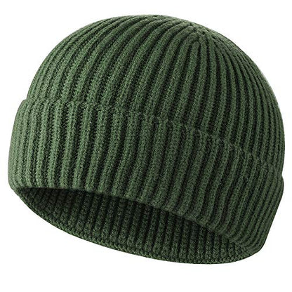ROYBENS Swag Wool Knit Cuff Short Fisherman Beanie for Men Women Winter Hat - color: 1pcs-army Green