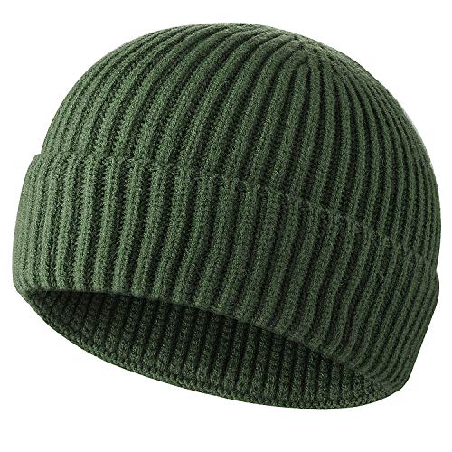 ROYBENS Swag Wool Knit Cuff Short Fisherman Beanie for Men Women Winter Hat - color: 1pcs-army Green