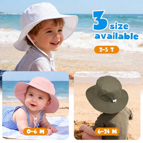 Baby Toddler Sun Hat,Boys Girls Adjustable Bucket Hat for Kids UPF 50+ Sun Protective Child Summer Beach Hats 0-5 Years - color: Gray & Army Green -2pcs, size: 2-5T