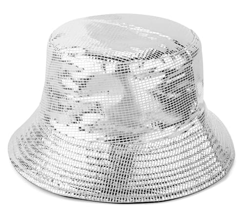 Metallic Bucket Hat Reversible Fisherman Packable Cap Unisex - color: Silver