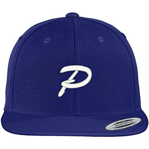 Trendy Apparel Shop Letter P Brushed Script Embroidered Flat Bill Snapback Baseball Cap - color: Royal