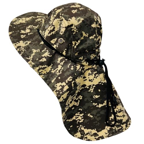 Packable and Adjustable Mesh Boonie Sun Hat with Neck Flap - color: Brown/Tan Digital Camo