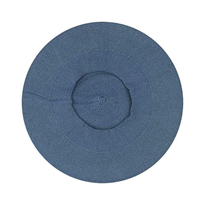 Gllutt Beret Hat French Style Stretchy Knitting Solid Color Both Side Usable - color: Jean Blue