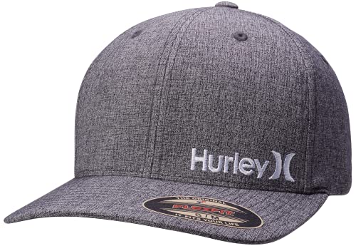 Hurley Mens Baseball Cap Moisture-Wicking Flexfit Curved Bill Fitted Hat - color: Light Grey, size: Large-X-Large