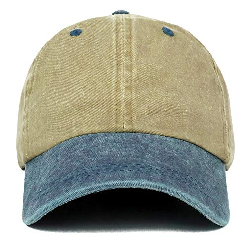 Trendy Apparel Shop Low Profile Unstructured Pigment Dyed Two Tone Baseball Cap - color: Khaki Navy