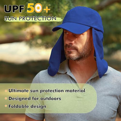 Tirrinia Wide Brim Sun Hat with Neck Flap for Men & Women - color: Navy
