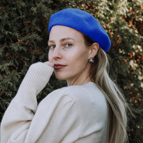 Lanzom Wool Blend Women Beret Hat French Beret Cap Winter Fashion Solid Color Hat for Women Girls Lady - color: Royal Blue