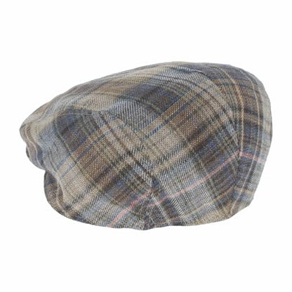 Hats in the Belfry Italia Men's Flat Cap, 100% Linen, Blue Brown Cream Plaid, Made in Italy, Newsboy Style, Casual Wear - color: Blue Plaid, size: X-Large