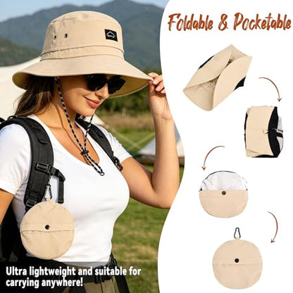 ZOORON Sun Bucket Hats for Women Men UPF 50+Packable Fishing Hats Quick Dry Waterproof Hiking Hat with Detachable Chin Strap - color: 1pack-beige