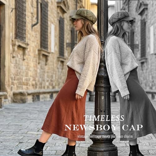 Funky Junque Women's Newsboy Cabbie Cap, Vintage Baker Boy Hat - color: Olive