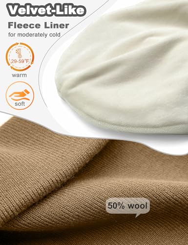Fleece Lined Wool Beanie Hat Men Women, Warm Cuffed Winter Cap - color: Coffee