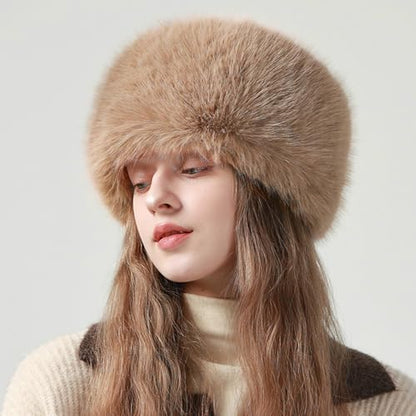 Peicees Winter Faux Fur Hat for Women Russian Style Ladies Ushanka Warm Fluffy Bucket Hat Fuzzy Furry Cap - color: Grey