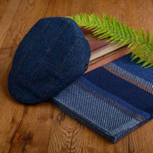 Mucros Weavers Irish Flat Cap Men Trinity Tweed Hat Driving Cap Made in Ireland - color: Col 34 (Blue Herringbone), size: Large