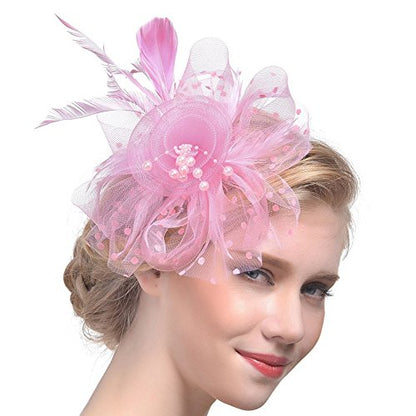 AQOKKA Women Fascinators Hats Flower Fascinators with Headband and Clip Tea Party Headwear for Women and Girls - color: 1 Pc 7" Diameter / Pink