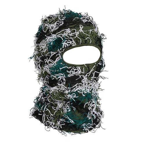 yolrdiw 2 Pieces Winter Distressed Balaclava Knitted Ski Full Face Mask for Women Men - color: Camo Green