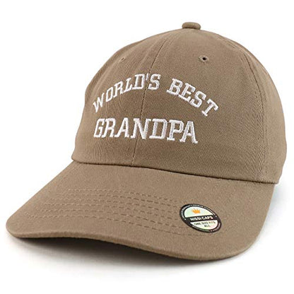 Trendy Apparel Shop World's Best Grandpa Embroidered Low Profile Soft Cotton Dad Hat Cap - color: Khaki