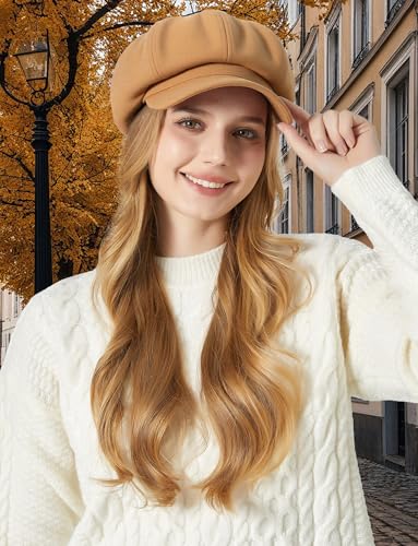 FEOYA Women Newsboy Hat Plaid Cabbie Caps Cotton Casual Stylish Beret Cap Paperboy Hats - color: Solid-khaki