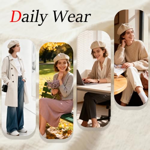Women's Chenille Beret - Soft & Warm French Hat with Metal Heart Accent for Fall/Winter. - color: Beige