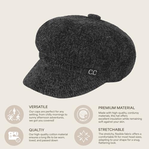 C.C Knitted Newsboy Cap for Women – Soft Knit Hat with Adjustable Velcro, Lightweight Warm Winter Style - color: Knitted-black