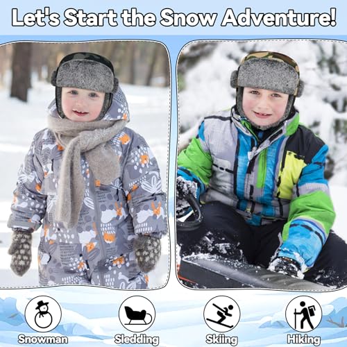 Olreco Waterproof Toddler Winter Hat Warm Fur Fleece Baby Boy Winter Hat Kids Snow Hats Girls Boys Trapper Hats with Earflaps - color: Waterproof City Camo With Grey Fur, size: 5-8 Years