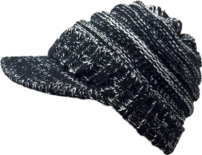 XYIYI Beanie Tail Winter Warm Knit Messy High Bun Ponytail Hats Visor Beanie Cap - color: A Black White