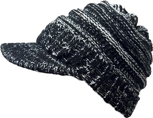 XYIYI Beanie Tail Winter Warm Knit Messy High Bun Ponytail Hats Visor Beanie Cap - color: A Black White