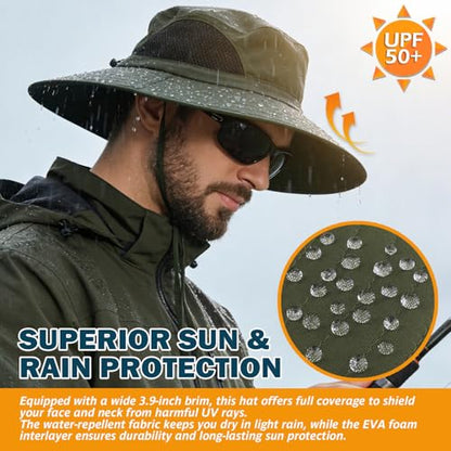 Wide Brim Sun Bucket Hat, Waterproof Boonie Hat for Men & Women - color: 01 Army Green