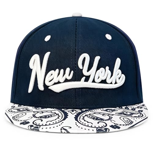 Classic Vintage Embroidered Fashionable Baseball Cap, Snapback Trucker Hat for Men & Women, Adjustable Flat Bill Hats - color: N-blue&white