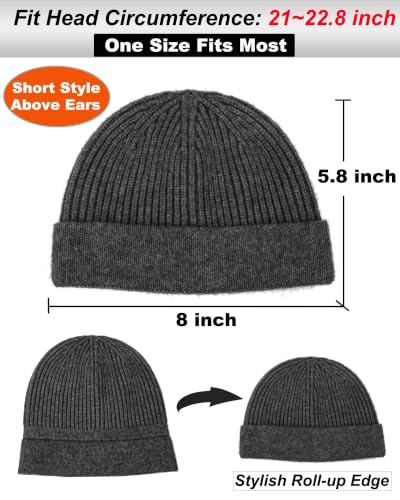 vidsel Thin Wool Fisherman Beanie for Men Short Knit Cuff Trawler Watch Hat - color: 1pcs-dark Gray