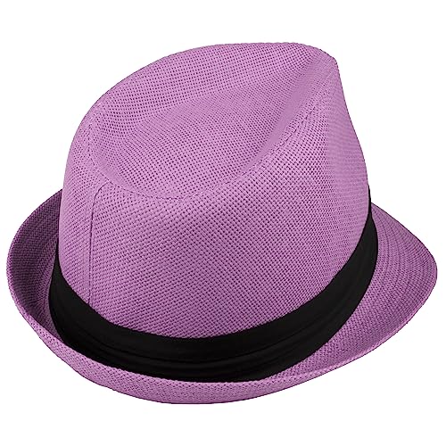 Gelante Summer Fedora Panama Straw Hats with Black Band - color: Purple, size: Large-X-Large