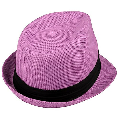 Gelante Summer Fedora Panama Straw Hats with Black Band - color: Purple, size: Large-X-Large