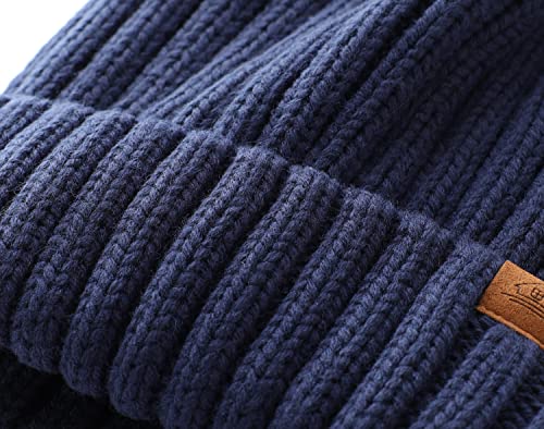 Home Prefer Mens Winter Hat Wool Fleece Lined Knit Beanie Hat Warm Stocking Caps - color: Navy Blue
