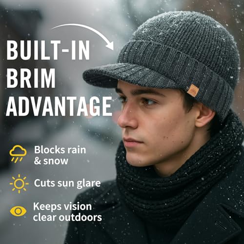 TOP-EX DryKnit™ 50% Merino Wool Waterproof Winter Beanie Hat with Brim - color: Green, size: X-Large-XX-Large