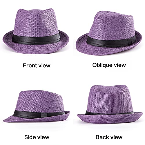 XL Straw Fedora Hats for Men Summer Trilby Beach Travel Panama Casual 7 1/2 - color: Purple