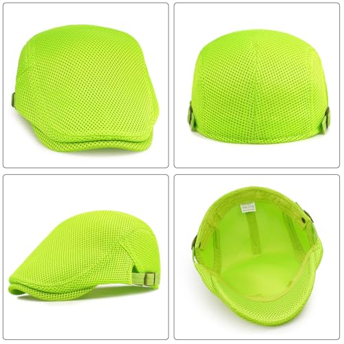 Xinveen Men's Mesh Cap Breathable Summer Newsboy Hat Adjustable Beret Ivy Cap Irish Cabbie Driving Hunting Hats - color: Electric Green