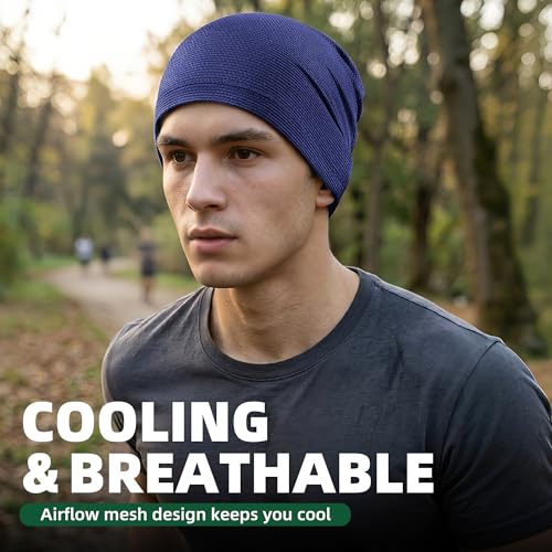3 Pack Breathable Cooling Skull Cap Sweat Wicking Beanie for Cycling Running Helmet Liner Cap Under Hard Hat - color: Black+black+blue