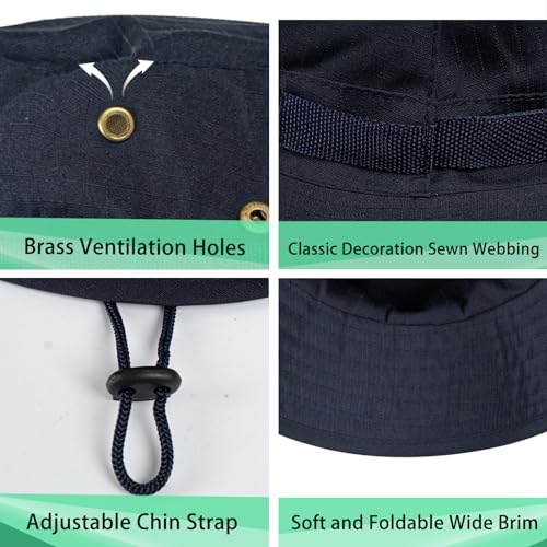 Rosoz Sun Hats for Men Women Bucket Hat UPF Protection Wide Brim Boonie Hat - color: 1pack-navy Blue