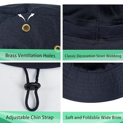 Rosoz Sun Hats for Men Women Bucket Hat UPF Protection Wide Brim Boonie Hat - color: 1pack-navy Blue