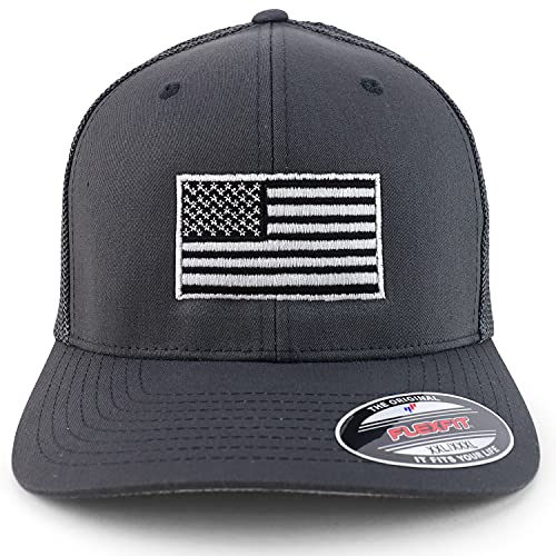 Armycrew XXL Oversize USA American Flag Embroidered Flex Fitted Mesh Back Baseball Cap - color: Charcoal
